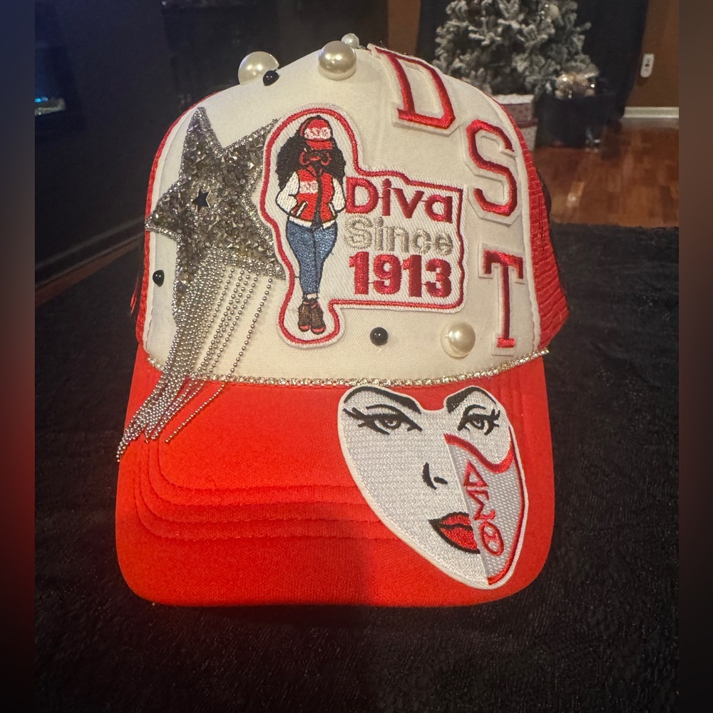 Inspired Delta Sigma Theta Embellished Women's Cap making ALL heads turn❤️🤍🔥